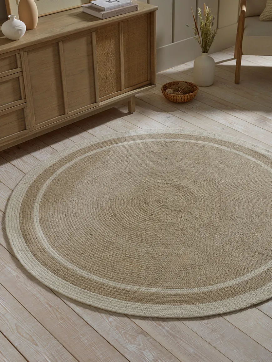 Agna Round Border Rug - Natural