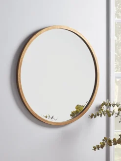 Antique Brass Bevelled Round Mirror - Small