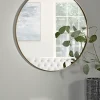 Antique Brass Slim Frame Round Mirror