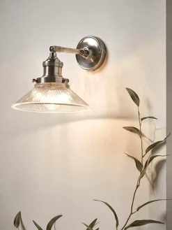 Antique Fluted Glass Wall Light - Silver