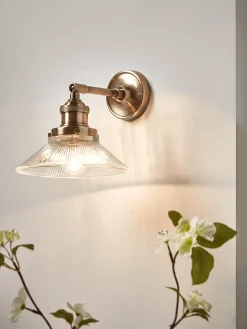 Antique Fluted Glass Wall Light - Brass