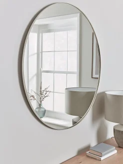 Antique Silver Slim Frame Round Mirror