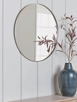 Antique Silver Slim Frame Round Mirror