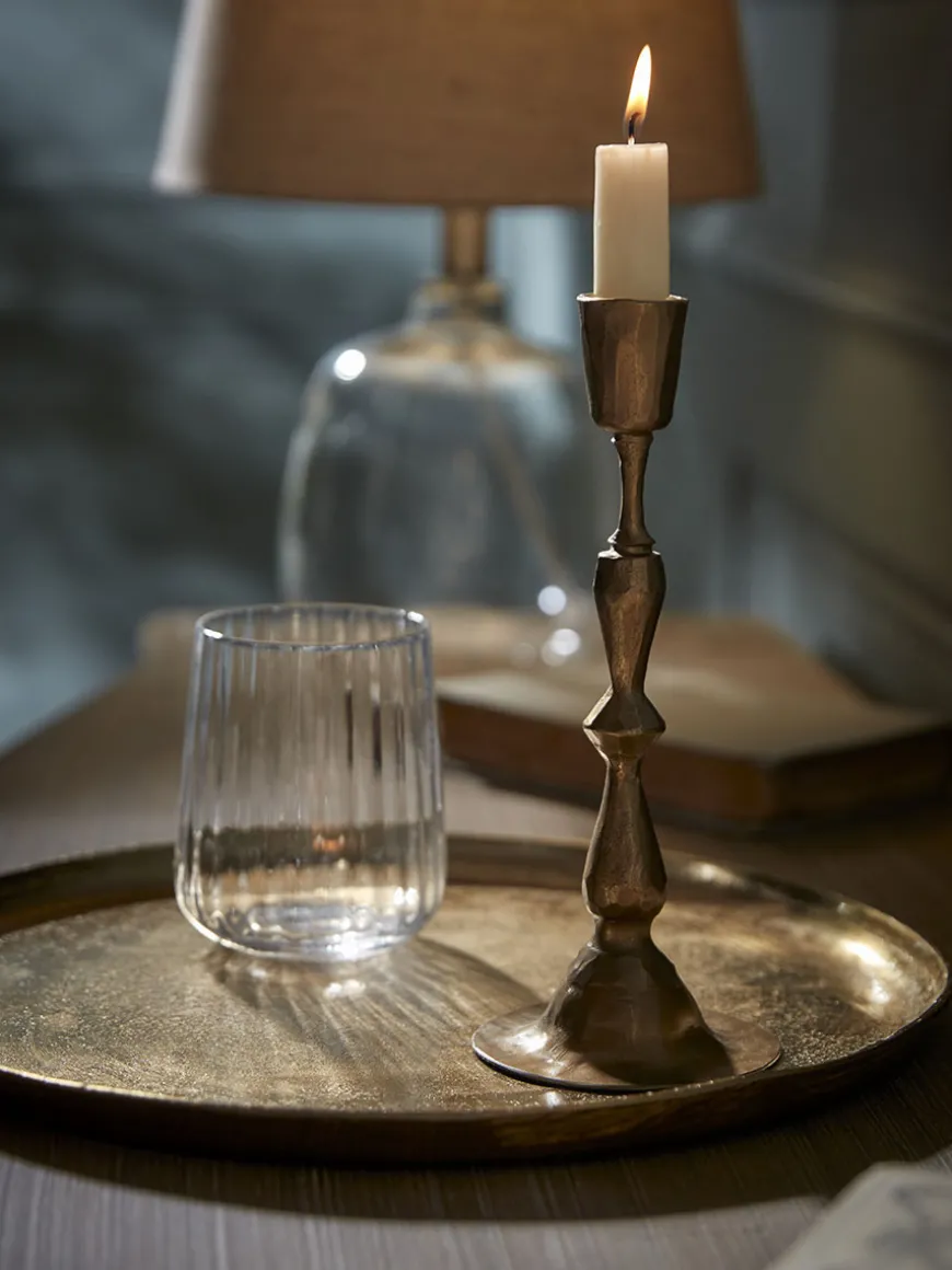Antiqued Effect Dinner Candle Holder - Large