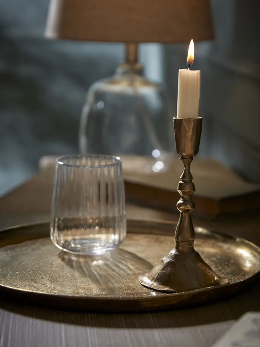 Antiqued Effect Dinner Candle Holder - Small