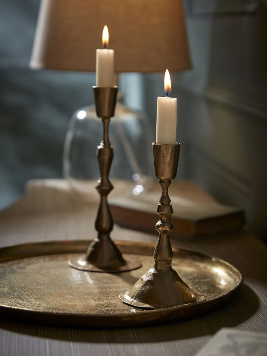 Antiqued Effect Dinner Candle Holder - Small