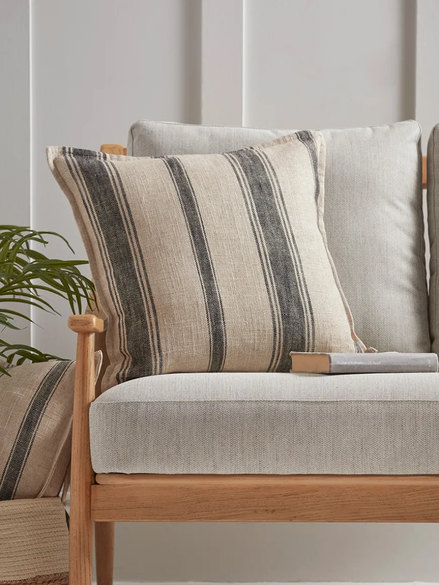 Black & Natural Striped Cushion Cover - Square