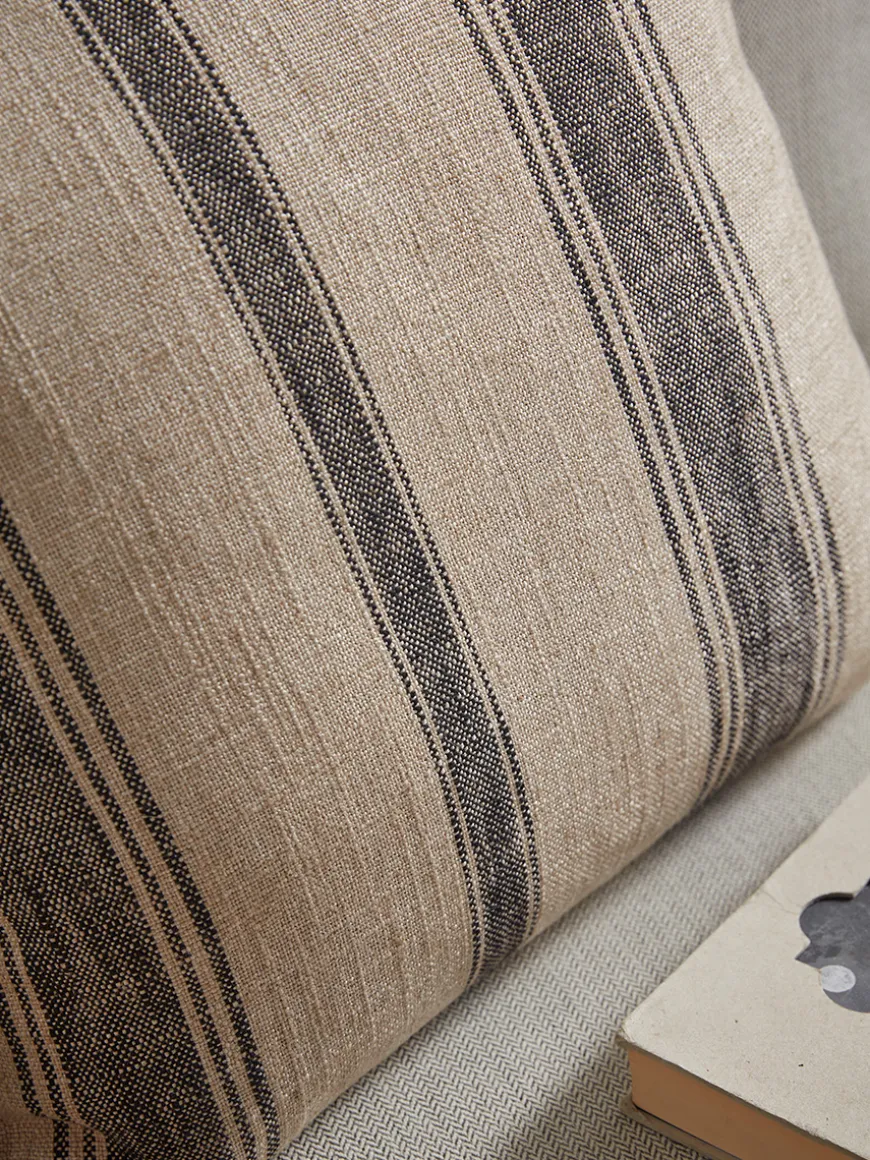 Black & Natural Striped Cushion Cover - Square
