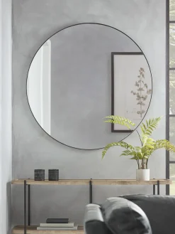 Black Slim Frame Round Mirror - Extra Large