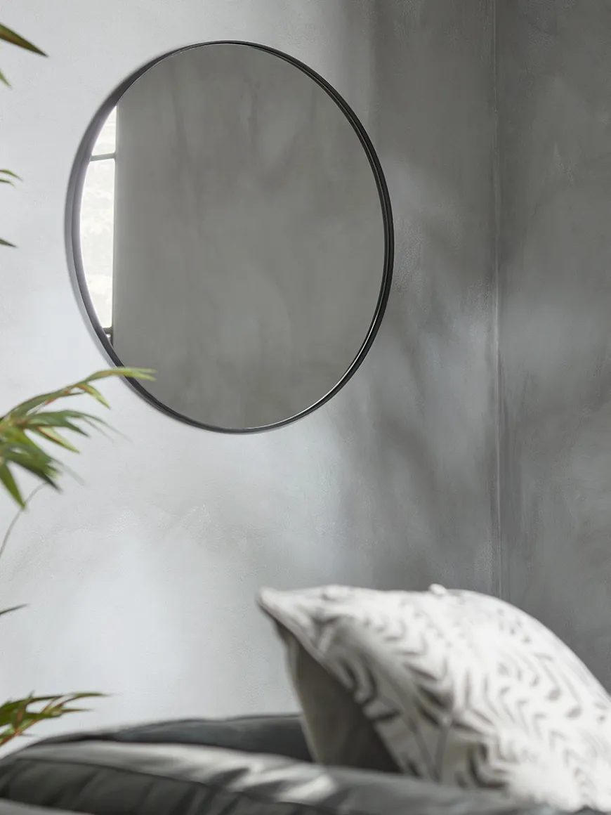 Black Slim Frame Round Mirror - Medium