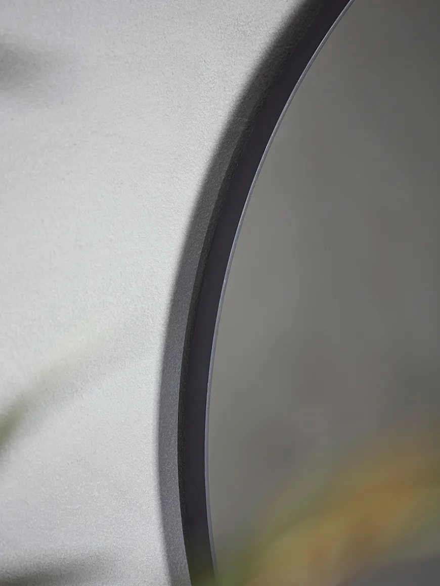 Black Slim Frame Round Mirror - Medium