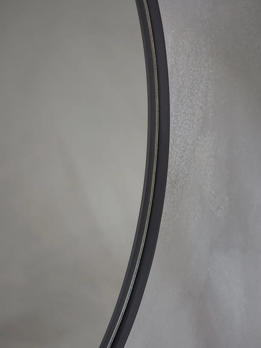 Black Slim Frame Round Mirror - Medium