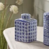 Blue & White Geometric Storage Pot