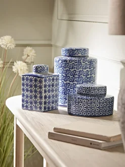 Blue & White Geometric Storage Pot