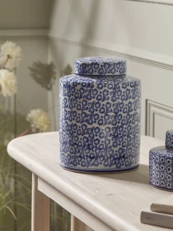 Blue & White Patterned Storage Pot