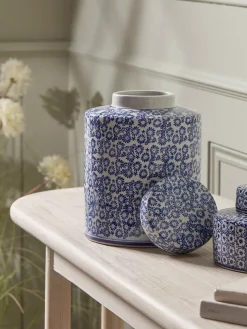 Blue & White Patterned Storage Pot