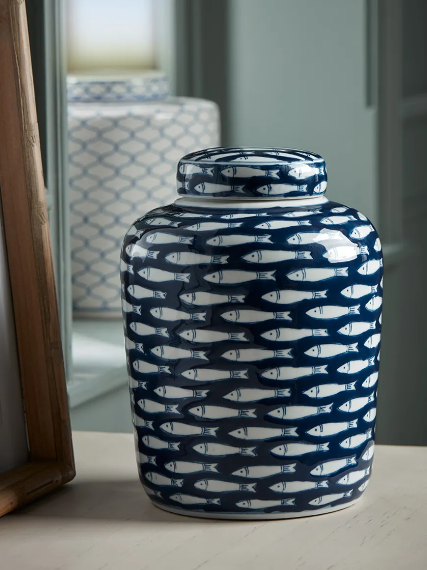 Blue Fish Ginger Jar
