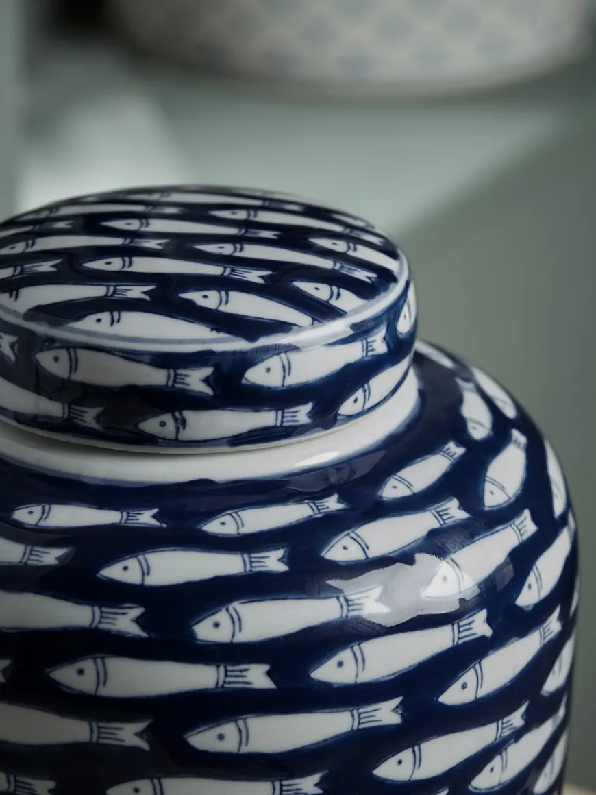 Blue Fish Ginger Jar