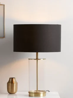 Brass & Black Glass Table Lamp