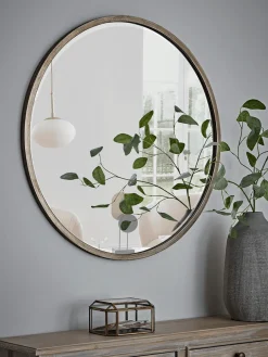 Burnished Silver Bevelled Round Mirror - Large