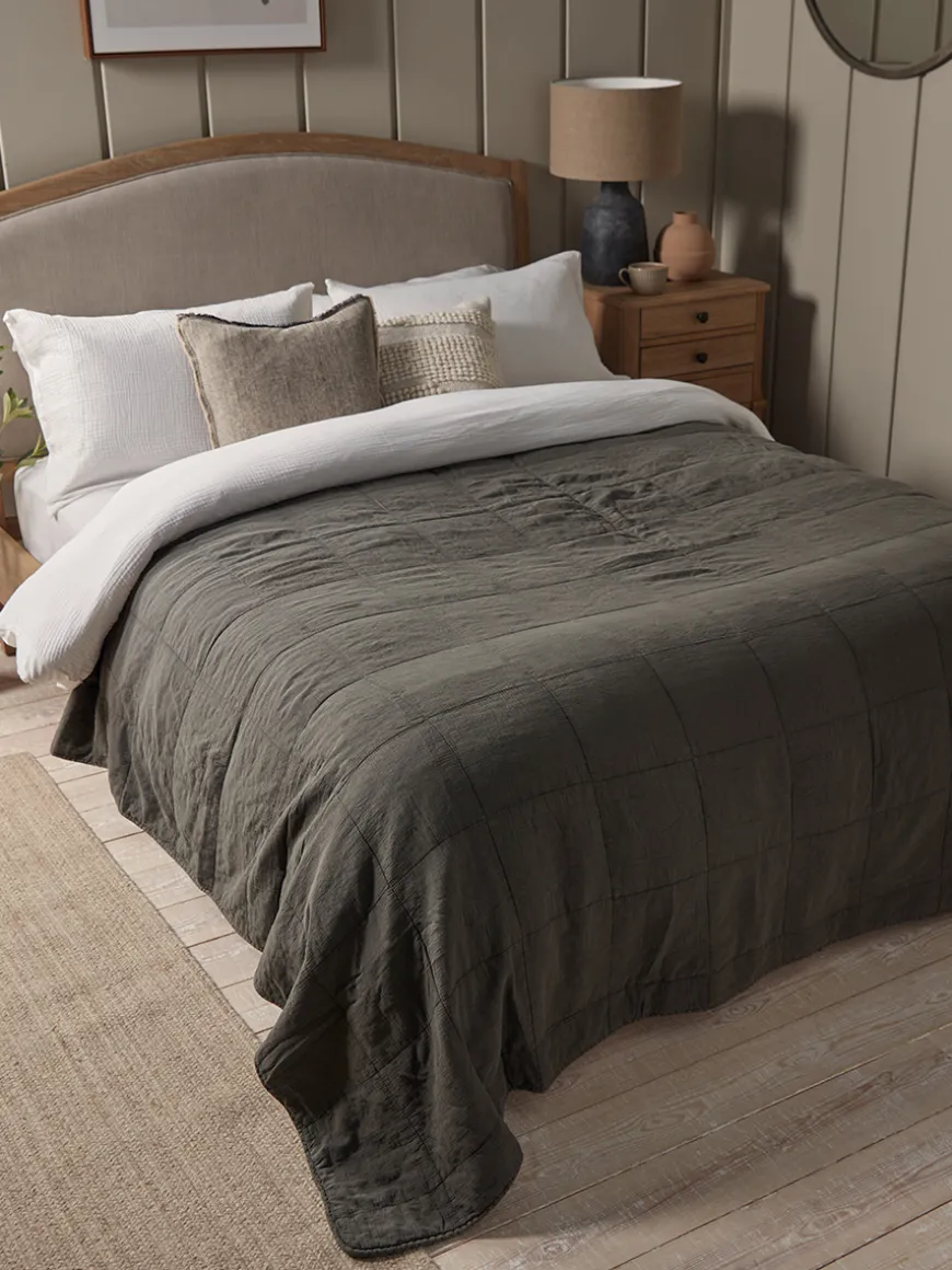 Cotton Quilted Bedspread - Slate Grey