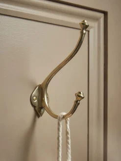 Decorative Double Coat Hook - Solid Brass
