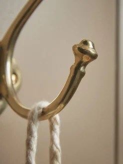 Decorative Double Coat Hook - Solid Brass