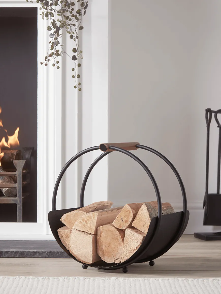 Faux Leather Handle Round Log Holder