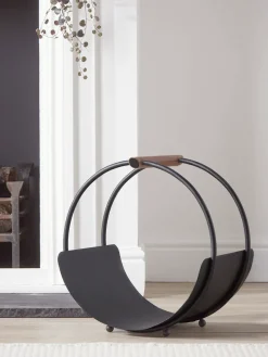 Faux Leather Handle Round Log Holder