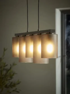 Five Ribbed Column Smoke Glass Pendant