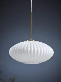Fluted Milky Glass Pendant - Oval