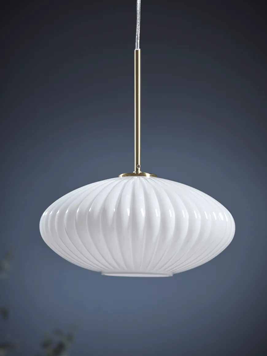 Fluted Milky Glass Pendant - Oval