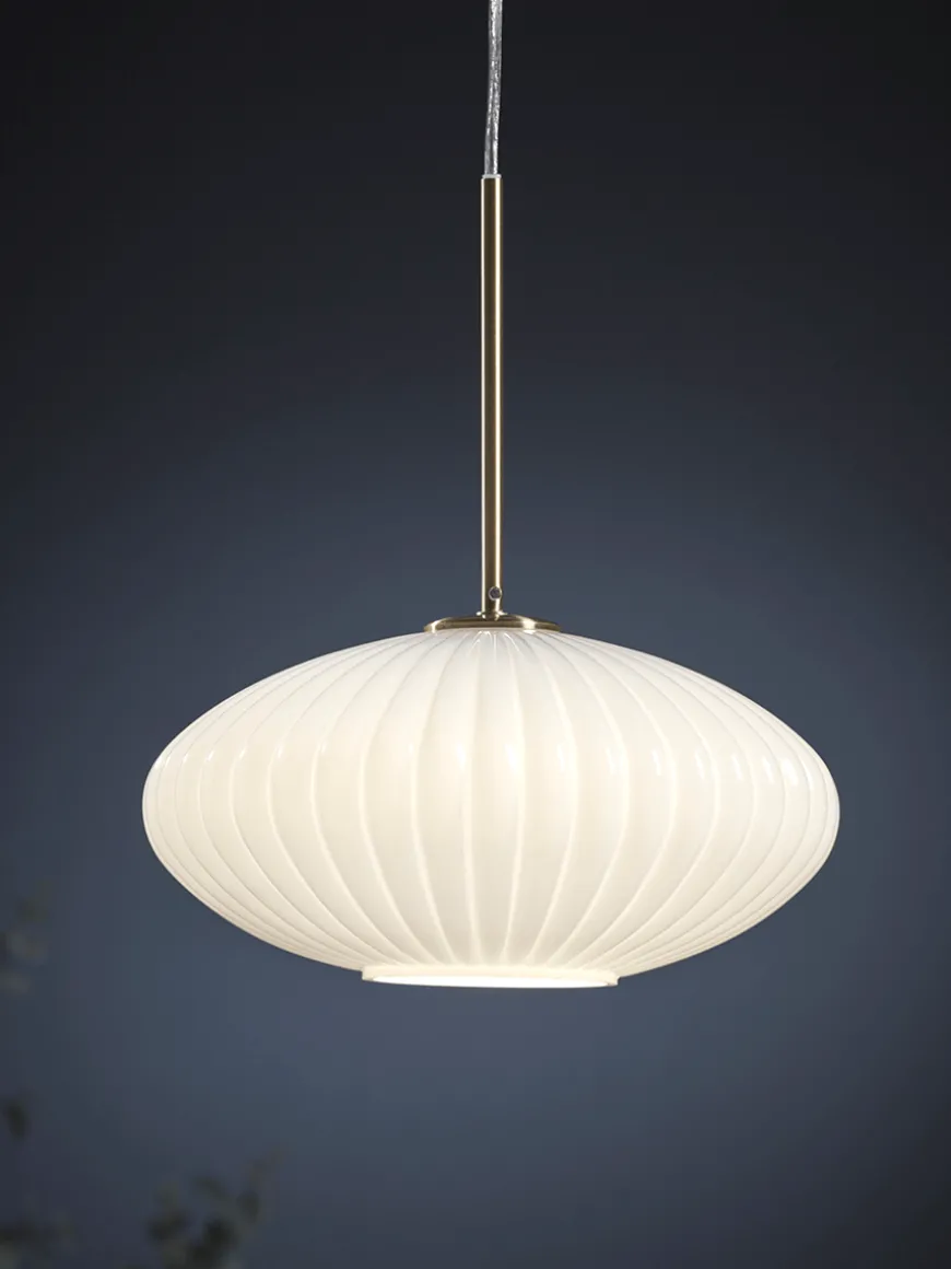 Fluted Milky Glass Pendant - Oval