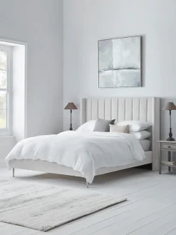 Fluted Velvet Super King Bed - Soft Grey