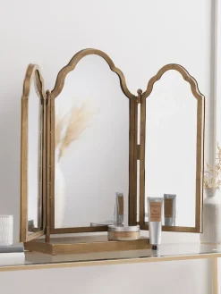 Folding Table Mirror Brass
