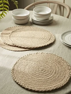 Four Braided Jute Placemats - Natural