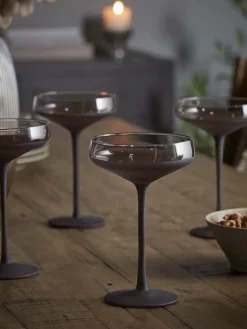 Four Frosted Black Martini Glasses