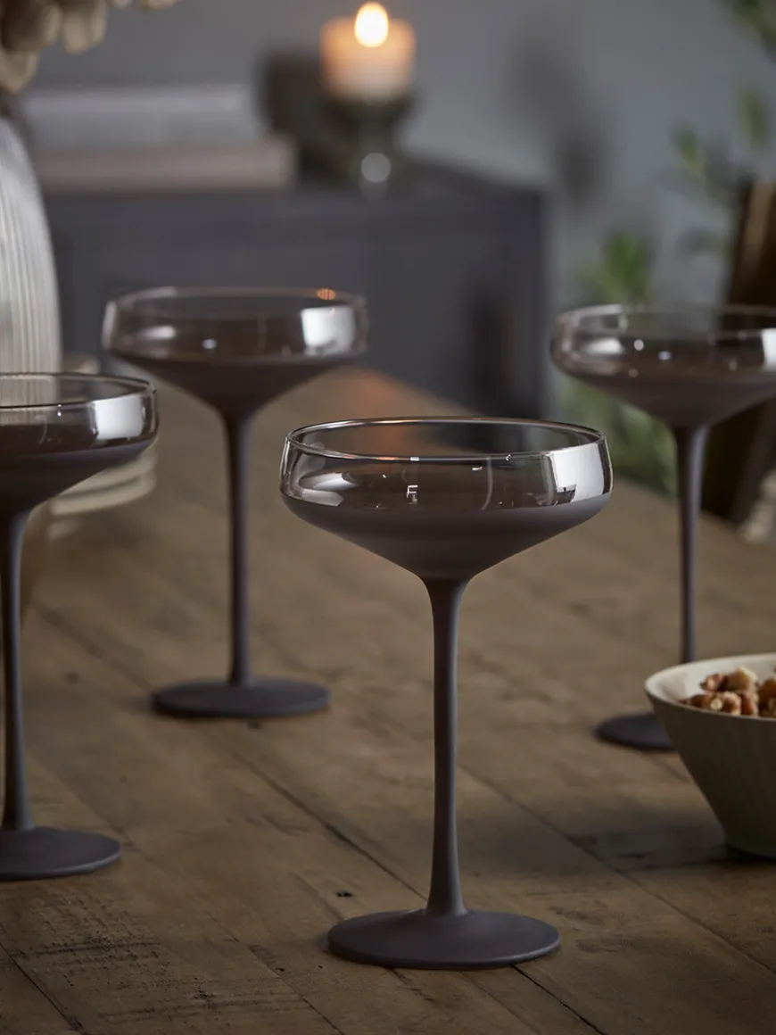 Four Frosted Black Martini Glasses