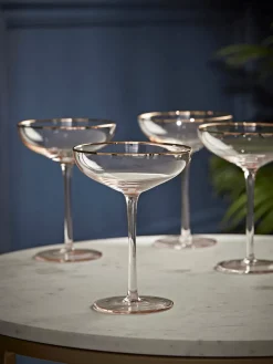 Four Gold & Blush Champagne Coupes