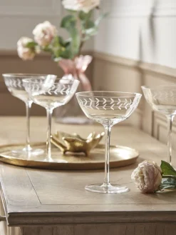 Four Leaf Engraved Champagne Coupes