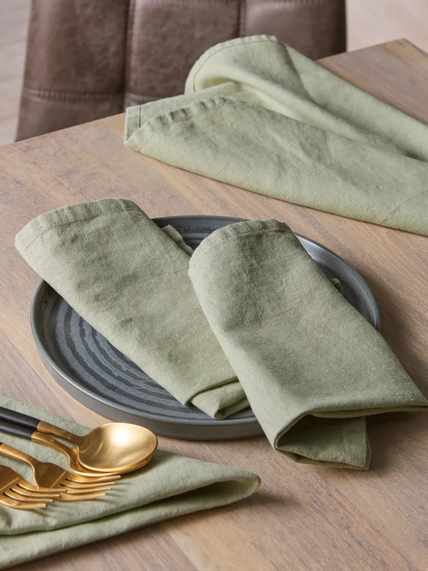 Four Linen & Cotton Napkins - Sage