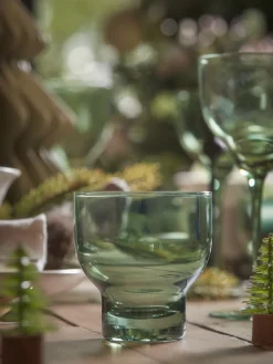 Four Olive Glass Tumblers
