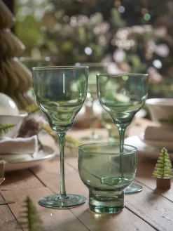Four Olive Glass Tumblers