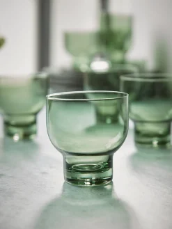 Four Olive Glass Tumblers