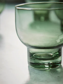 Four Olive Glass Tumblers