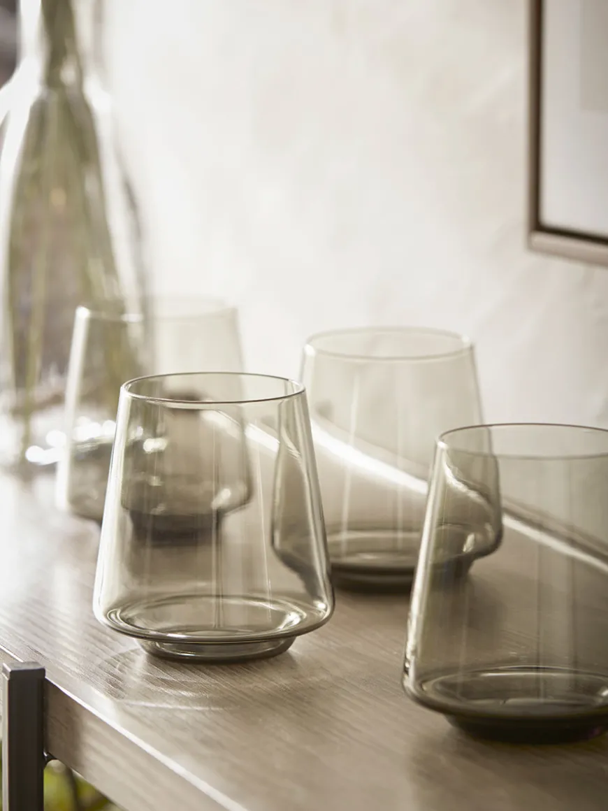 Four Smoke Glass Tumblers