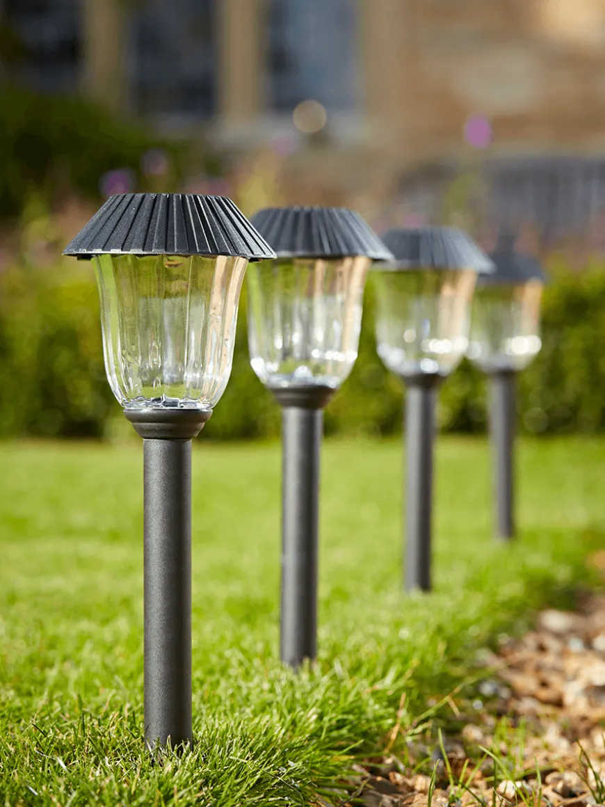 Four Solar Fluted Stake Lights
