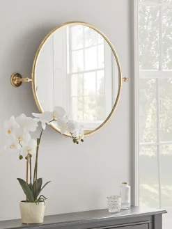 French Round Wall Mirror - Brass