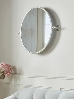 French Round Wall Mirror - Antique Silver