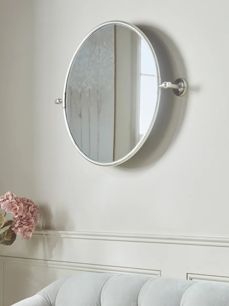 French Round Wall Mirror - Antique Silver